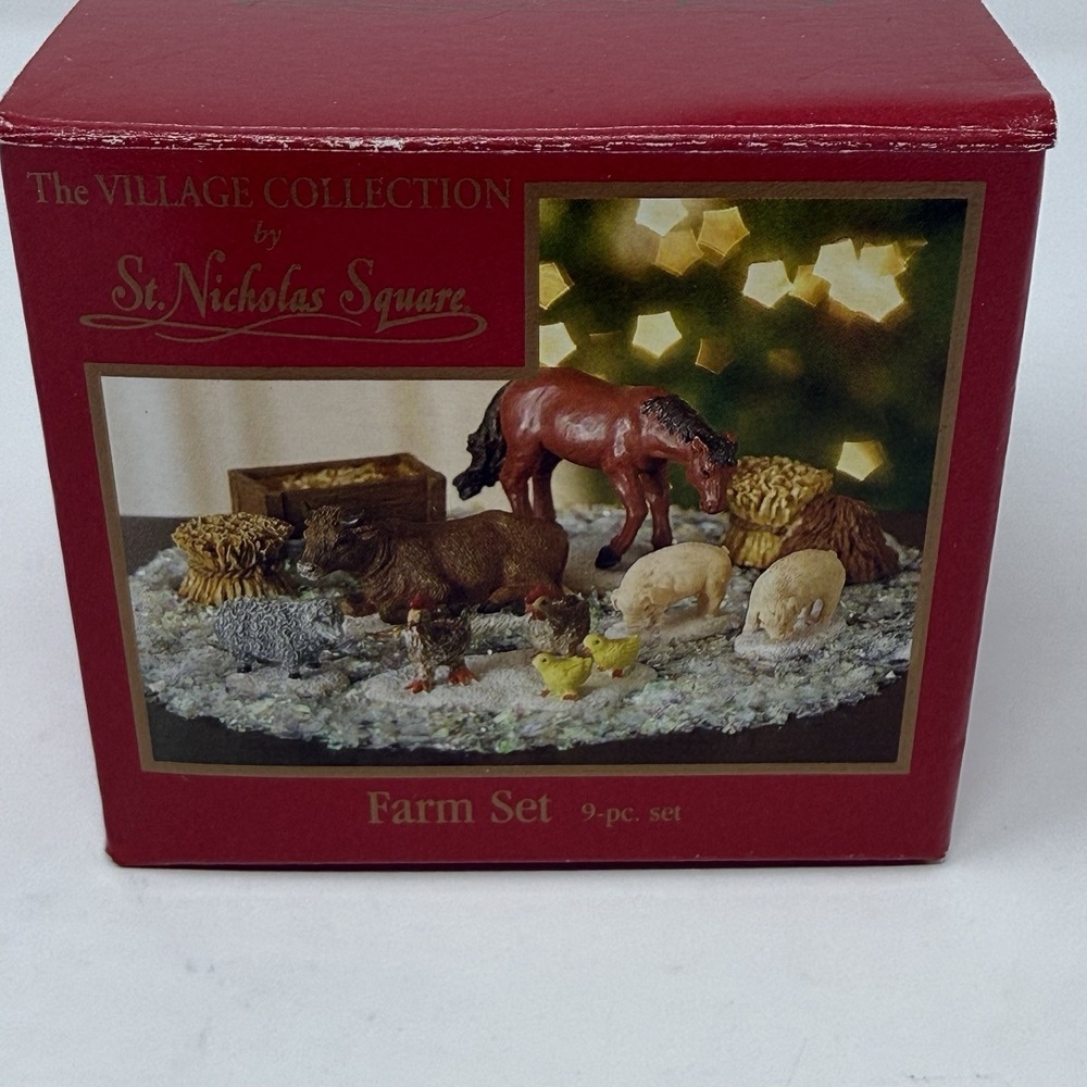 Vintage St Nicholas Square Village Farm Animals Set / 9 Pieces / RETIRED